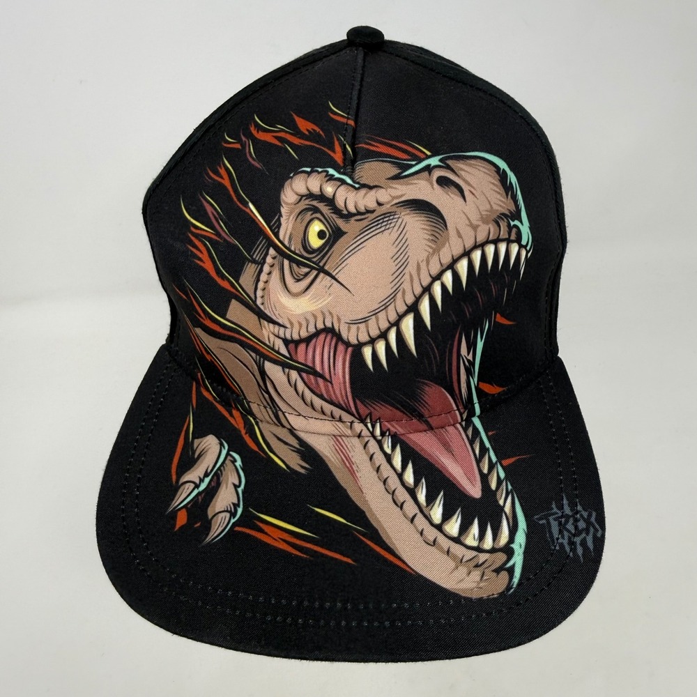 Jurassic World Youth OSFM T-Rex Graphic Black Snapback Hat Dinosaur Cap